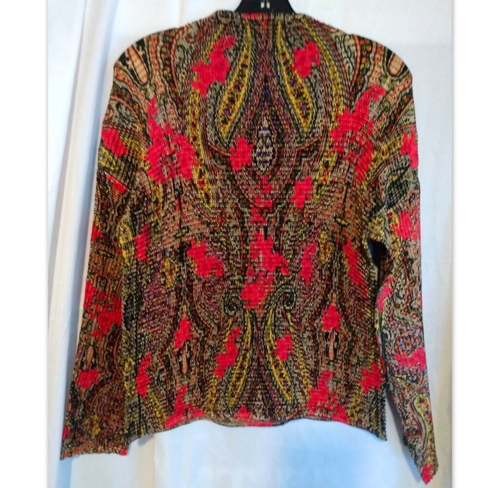 Sequin Crinkle Stretch Shirt Top L Disco Revival Y2K Glam Red Floral Festival - Picture 3 of 6